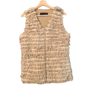 Dana Stein rabbit animal fur vest super soft zip up crochet knit sweater vest